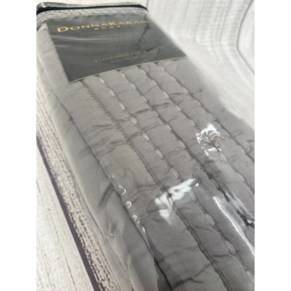 Donna Karan Home Quilted Sham Standard Queen Platinum Silk Blend Tack Stitch